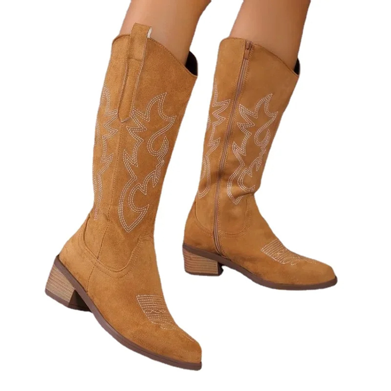 GR | Suede Western Boots with Embroidered Details Cowboy Boots Women's