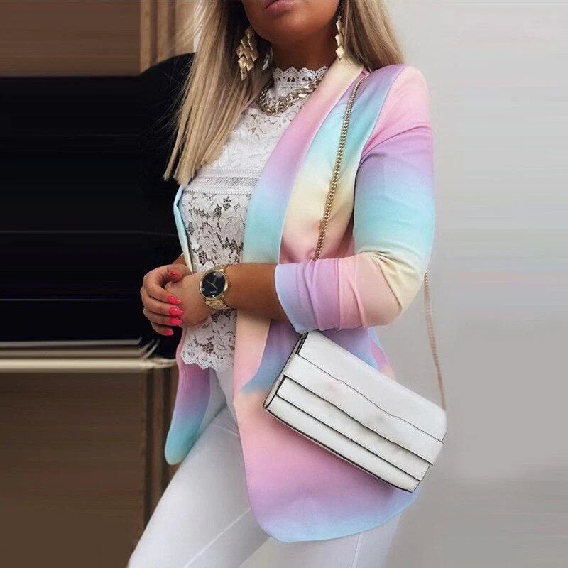 GR | Women's Ombre Open Front Blazer, Long Sleeves, Relaxed Fit