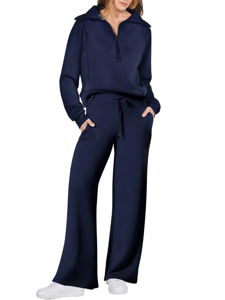 GR | Comfortable women's loungewear set with stand-up collar and drawstring, modern set