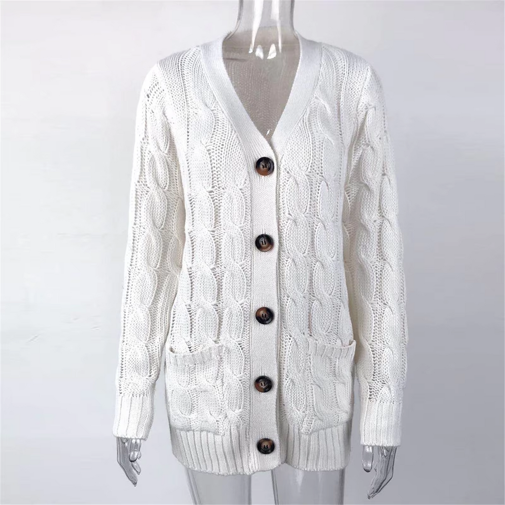 GR | Stylische Lange Strickjacke Für Damen Mit Knopfleiste