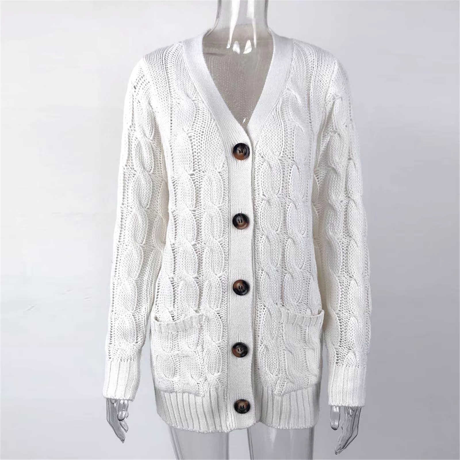GR | Stylische Lange Strickjacke Für Damen Mit Knopfleiste