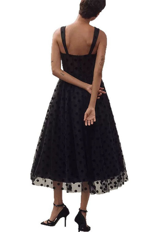 GR | Rosiekleid V-Ausschnitt Polka Dot Mesh A-Linie Midi Cami Kleid