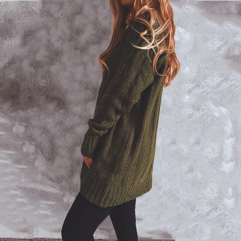 GR | Women's wool cardigan with cable knit pattern and wooden buttons, loose fit