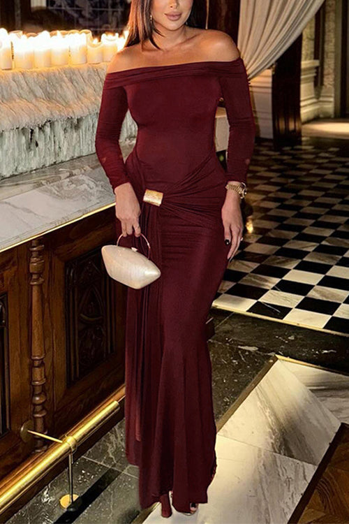 GR | Rosiedress Off Shoulder Knot Front Bodycon Maxi Party Dress