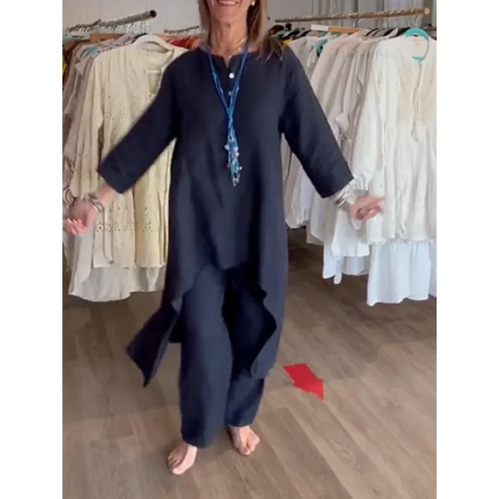 GR | Solid color linen suit for women
