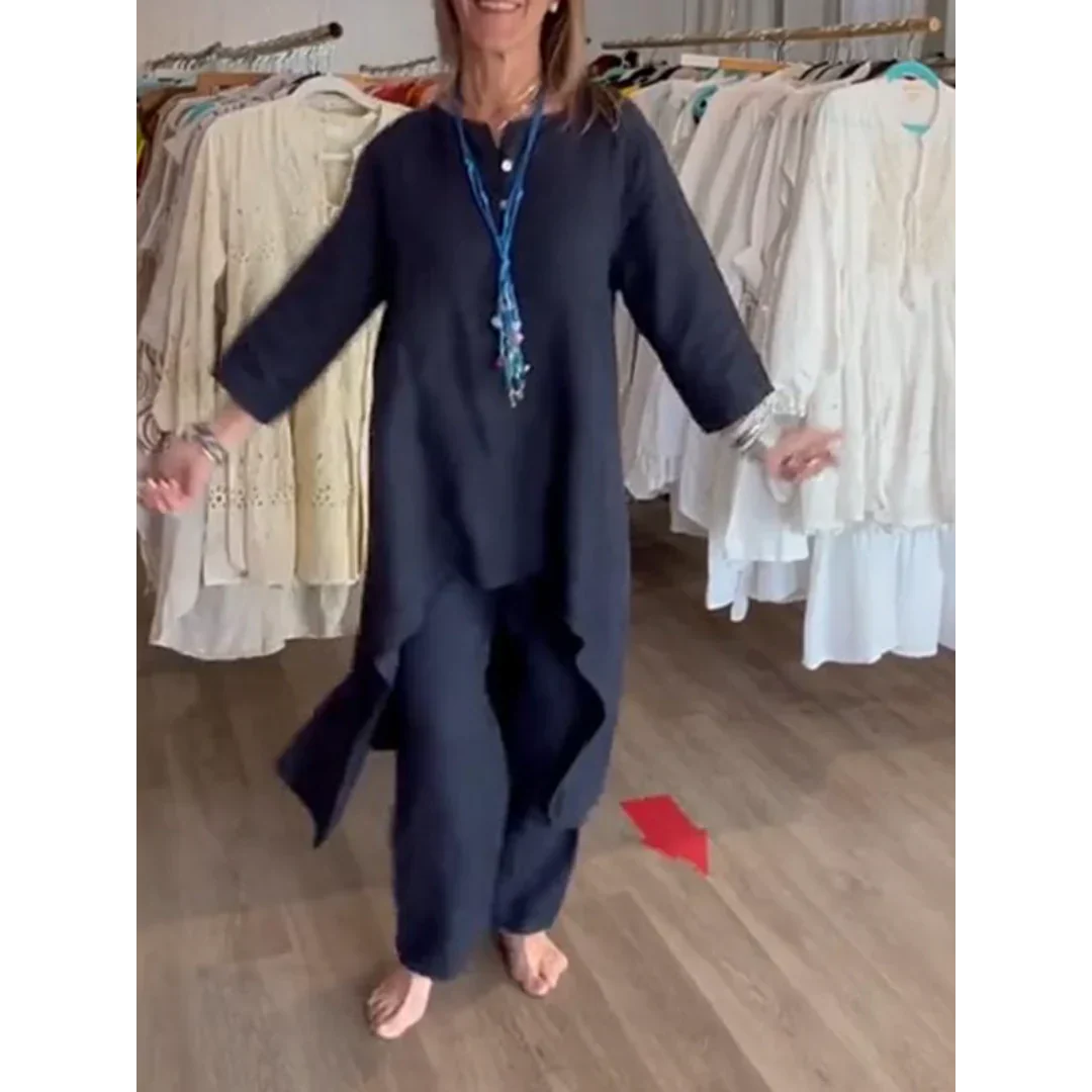 GR | Solid color linen suit for women