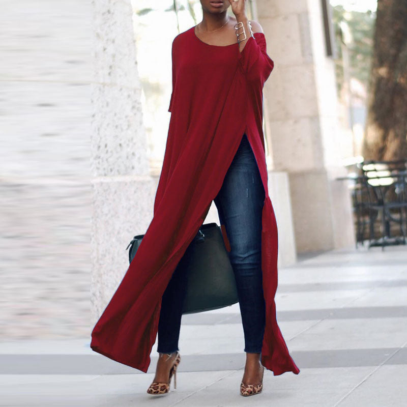 GR | Solid color irregular sleeve dress 