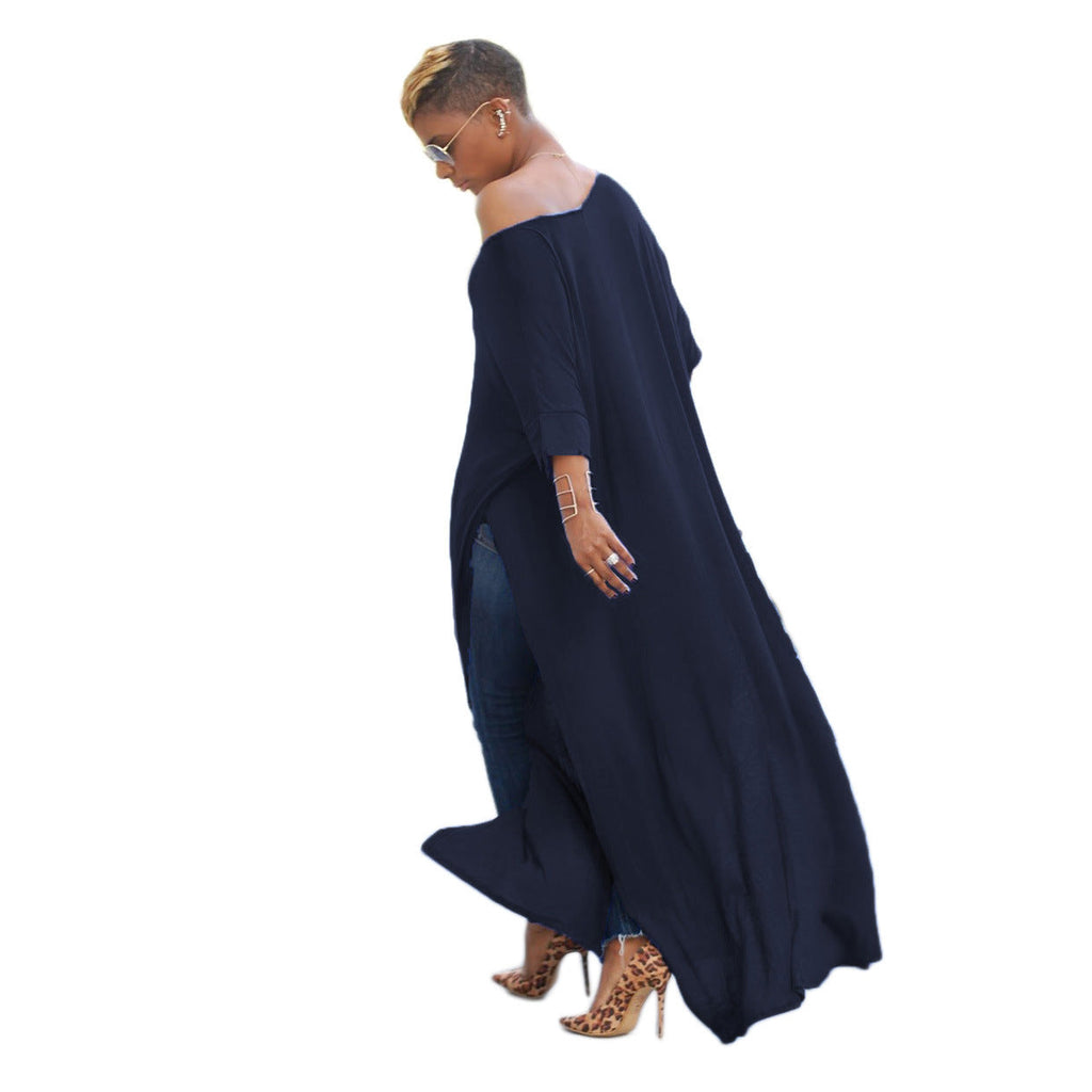 GR | Solid color irregular sleeve dress 