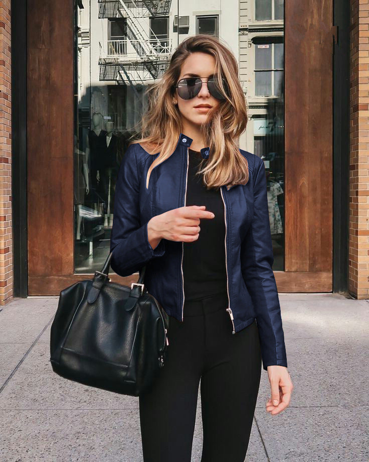 GR | Women's biker jacket - tailored jacket with zipper and stand-up collar