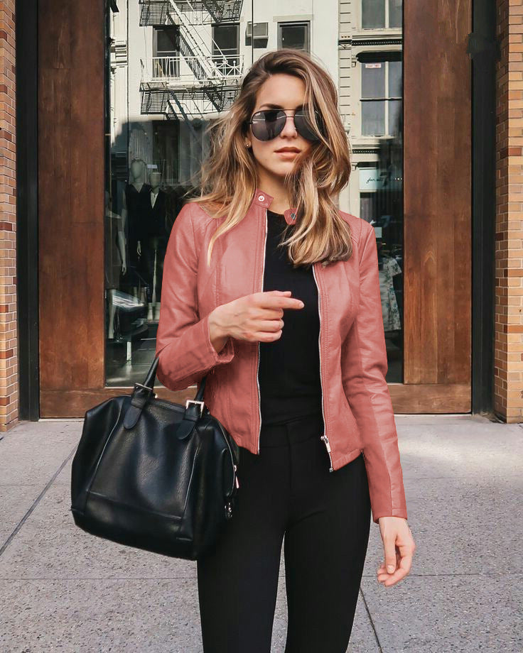 GR | Women's biker jacket - tailored jacket with zipper and stand-up collar