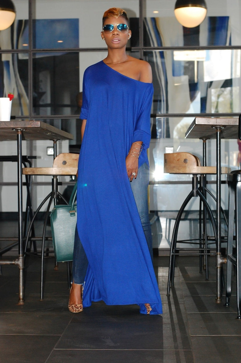 GR | Solid color irregular sleeve dress 