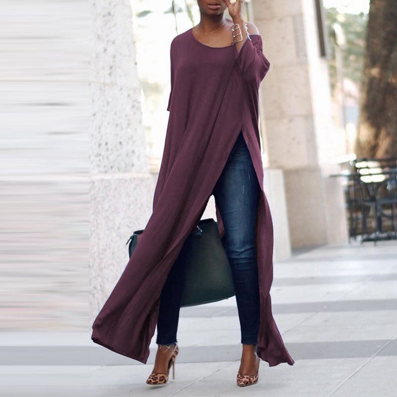 GR | Solid color irregular sleeve dress 