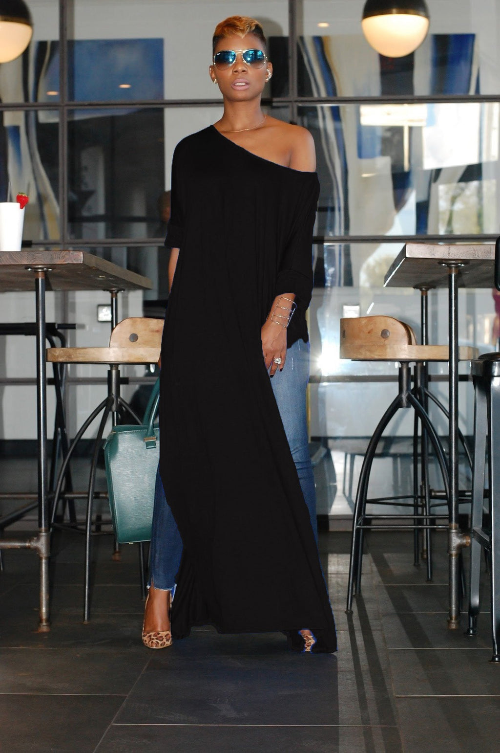 GR | Solid color irregular sleeve dress 