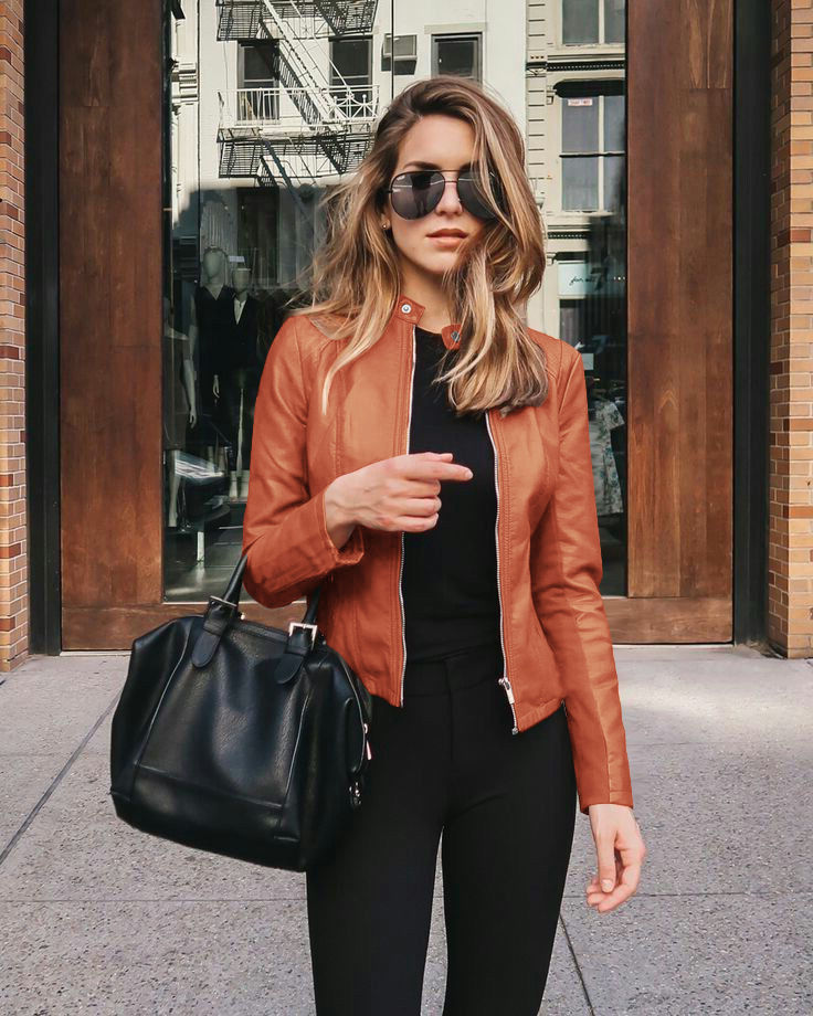 GR | Women's biker jacket - tailored jacket with zipper and stand-up collar