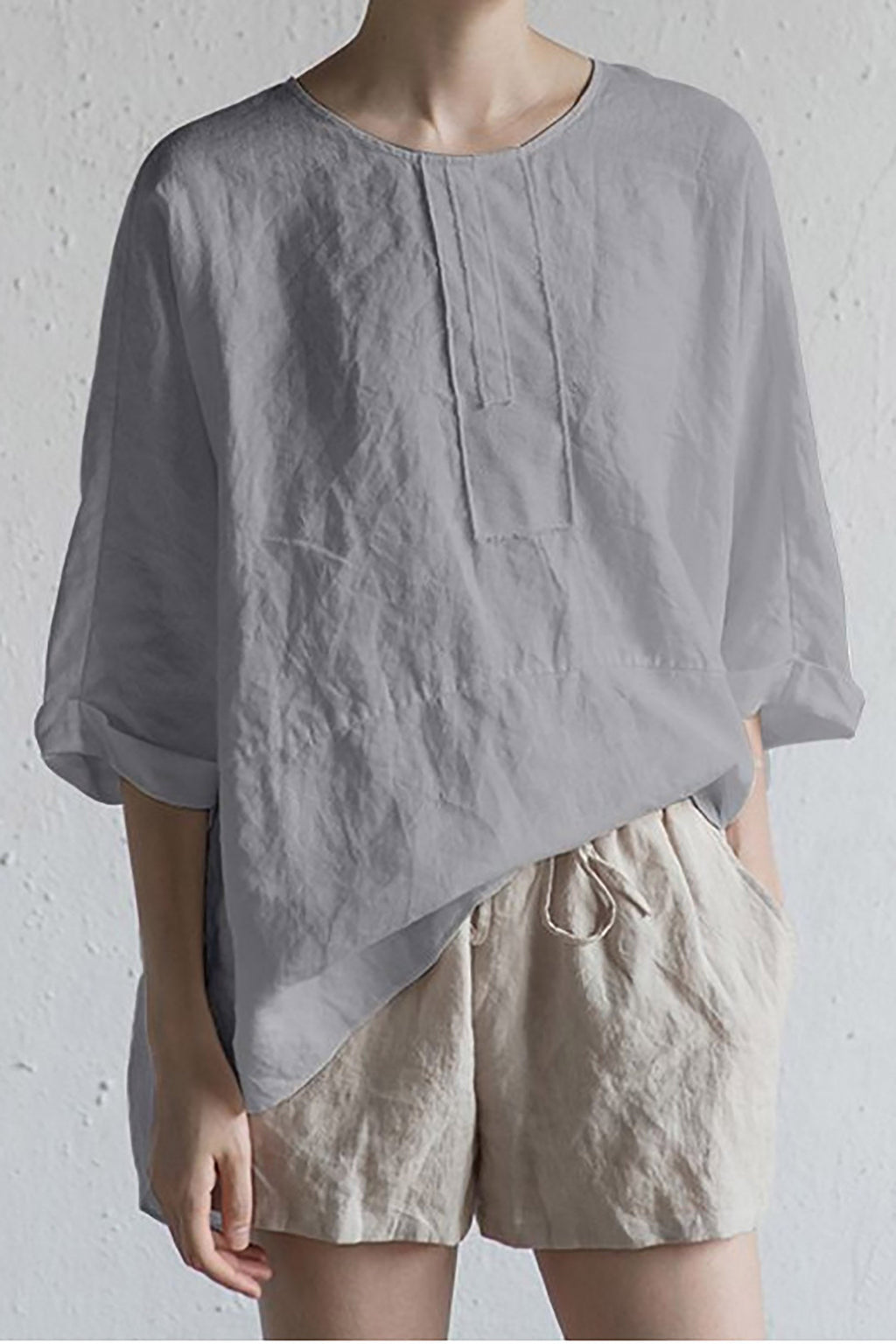 GR | Stylish cardigan made of Japanese linen - half sleeves and round neckline