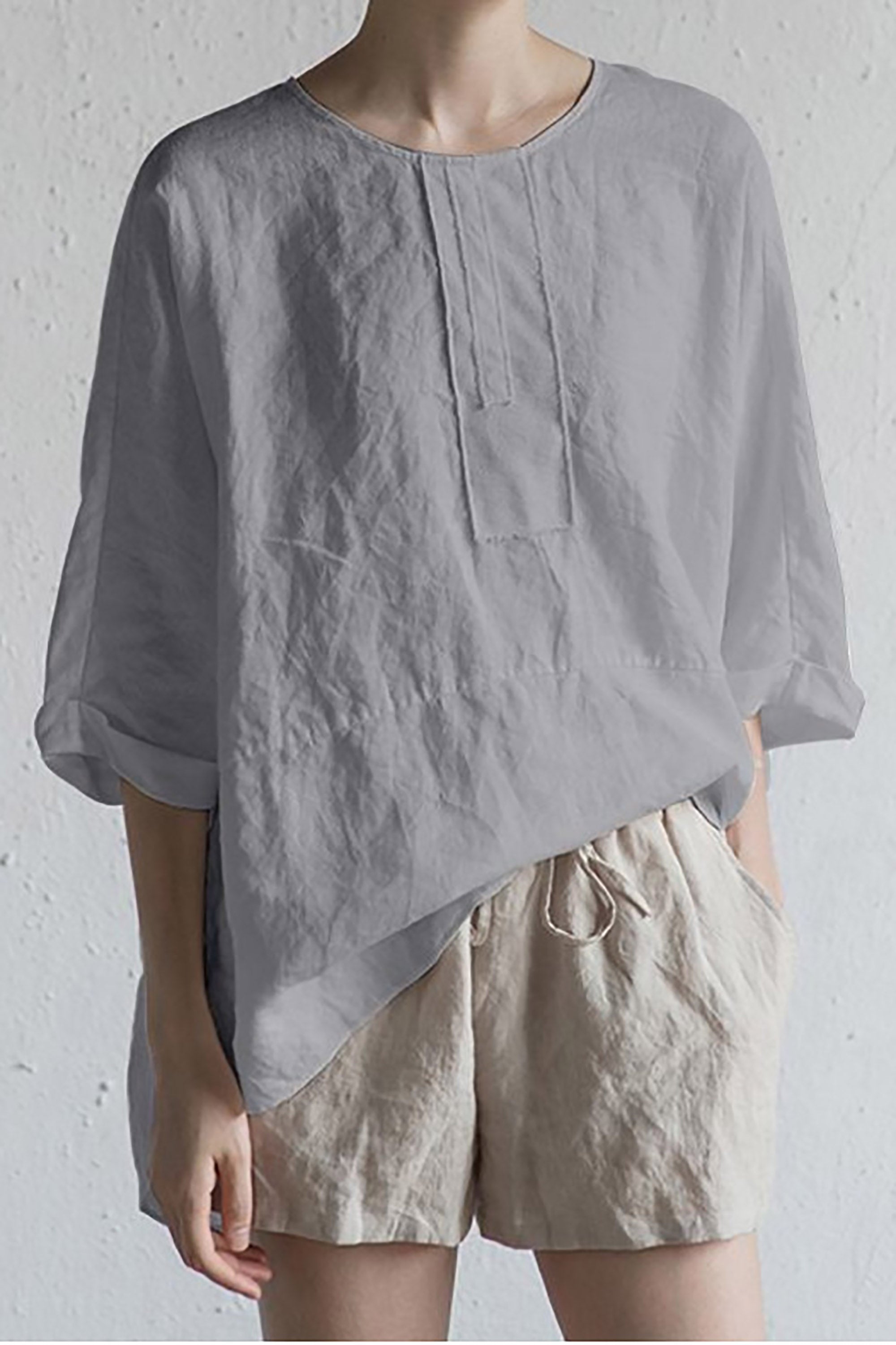 GR | Stylish cardigan made of Japanese linen - half sleeves and round neckline