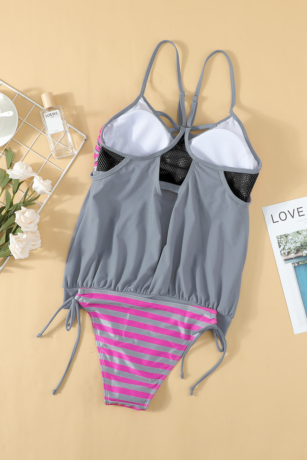 GR | Cross-hatched spaghetti strap tankini set