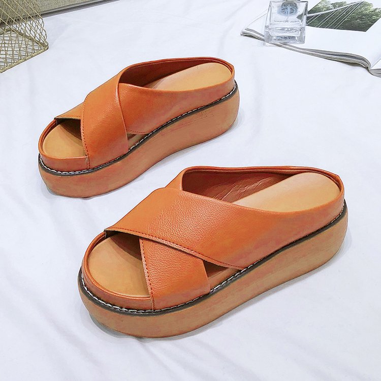Women's Comfortable Platform Mules with Elegant Crossover Design GR