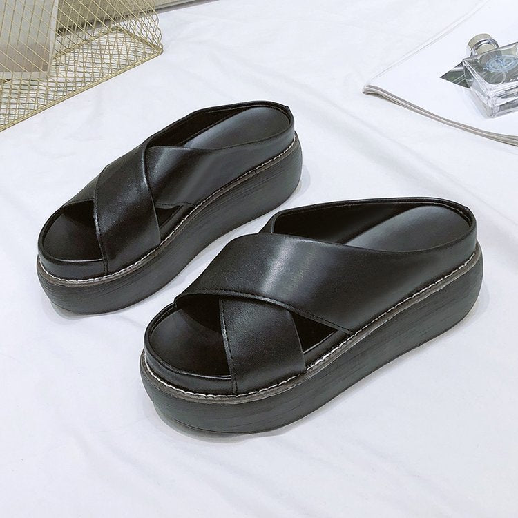 Women's Comfortable Platform Mules with Elegant Crossover Design GR