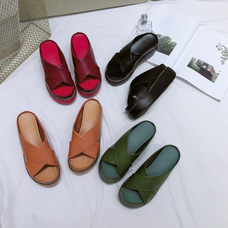 Women's Comfortable Platform Mules with Elegant Crossover Design GR