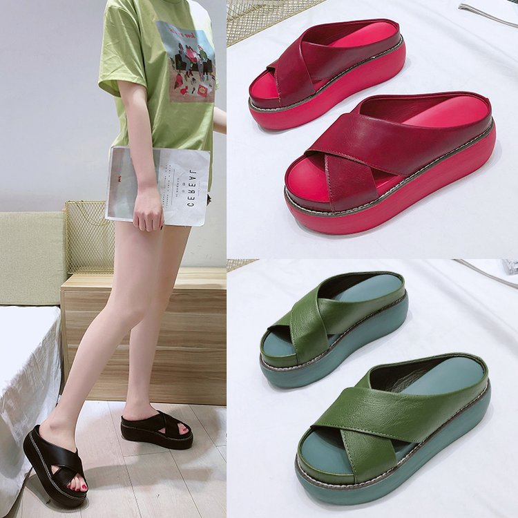 Women's Comfortable Platform Mules with Elegant Crossover Design GR