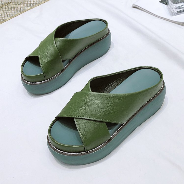 Women's Comfortable Platform Mules with Elegant Crossover Design GR