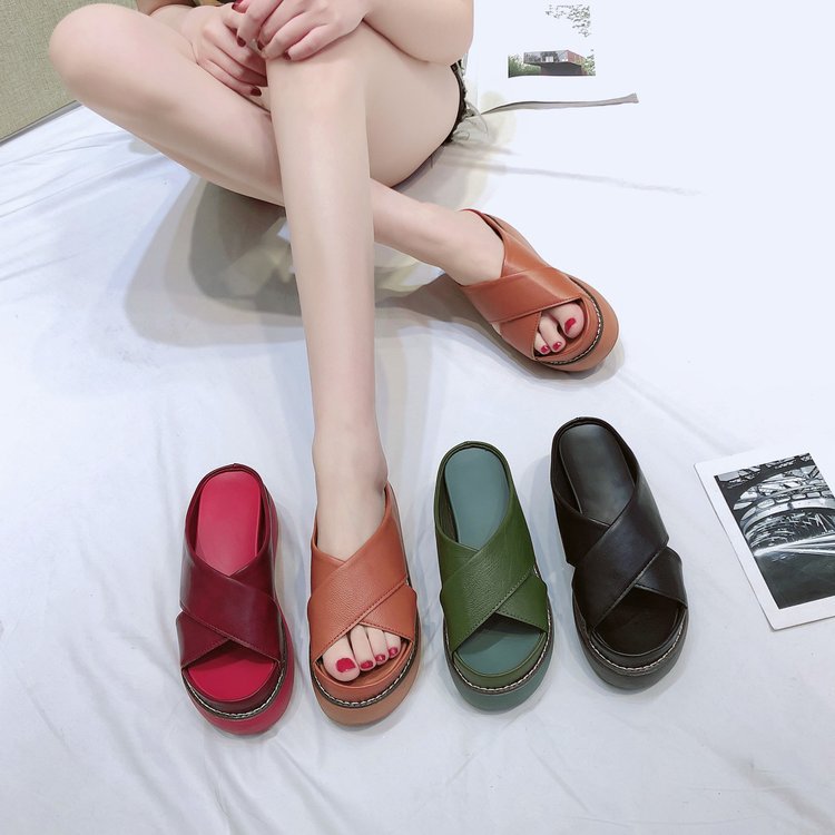 Women's Comfortable Platform Mules with Elegant Crossover Design GR