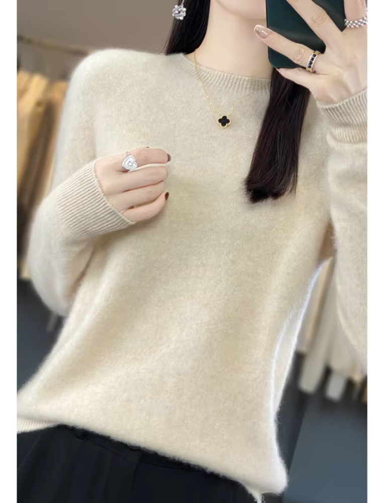 GR | Kaschmir Pullover Damen Runder Ausschnitt Weicher und Eleganter Strickpullover