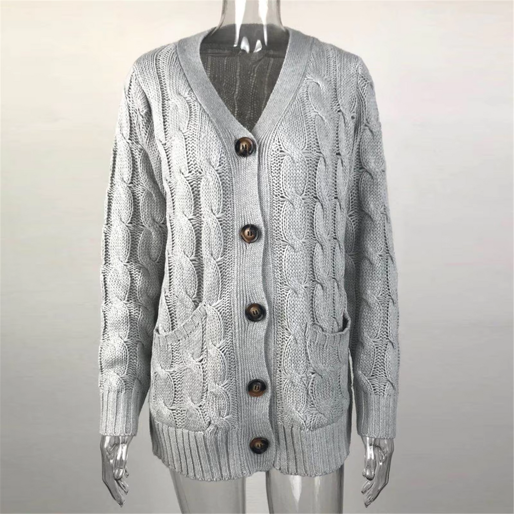GR | Stylische Lange Strickjacke Für Damen Mit Knopfleiste