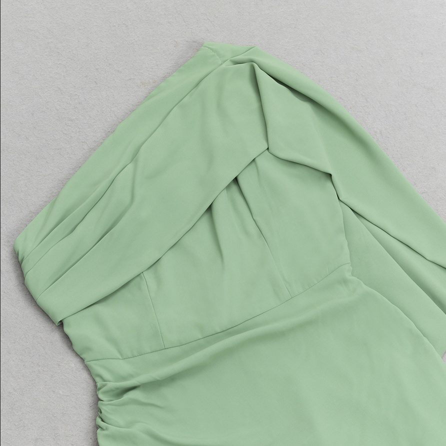 Asymmetrical, figure-hugging midi dress with draping detail | Green