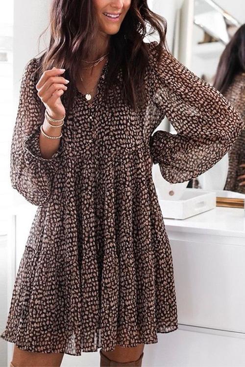 GR | Rosiedress V-Ausschnitt Leoparden-Swing-Minikleid