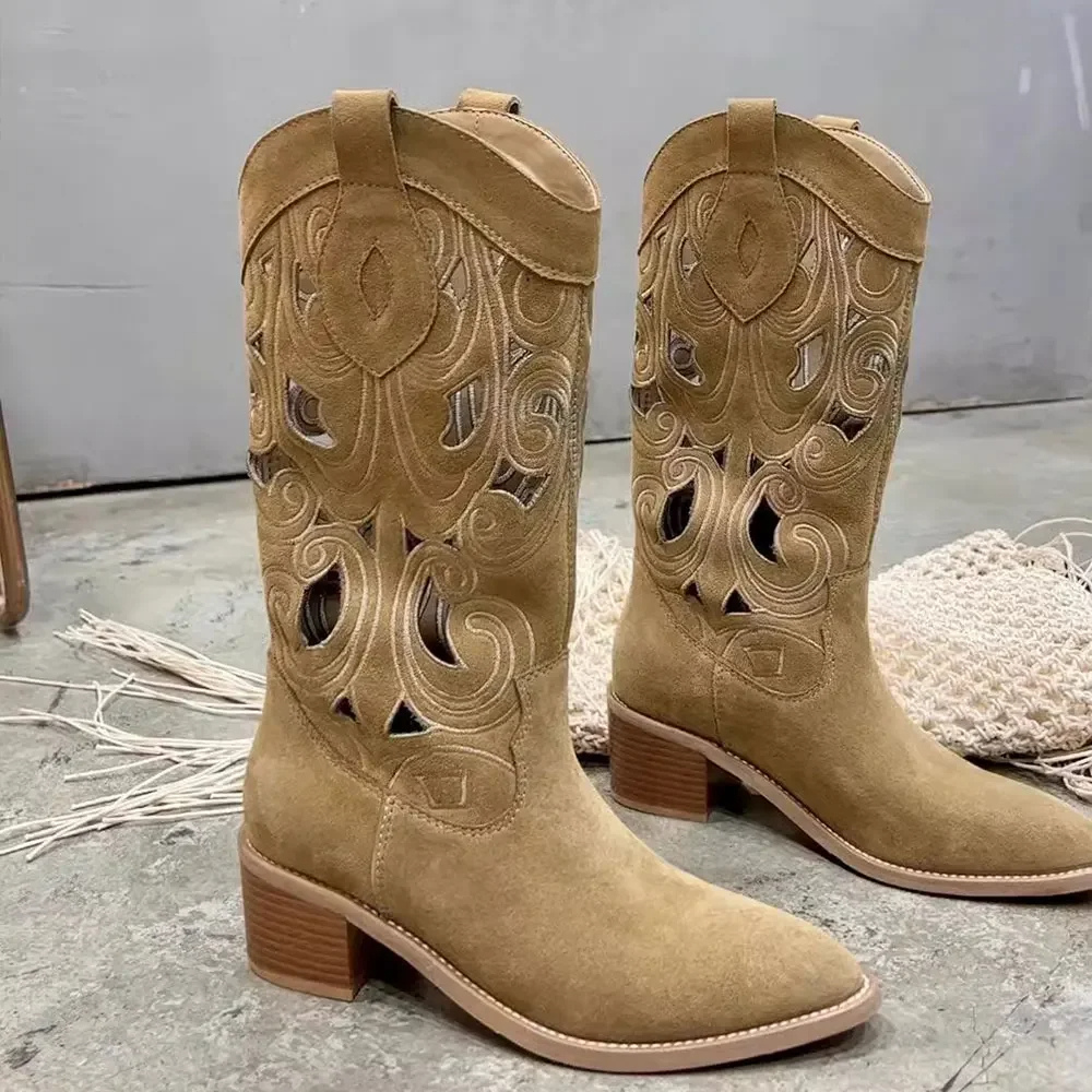GR | Embroidered Western boots for women with decorative cutouts, cowboy boots for women