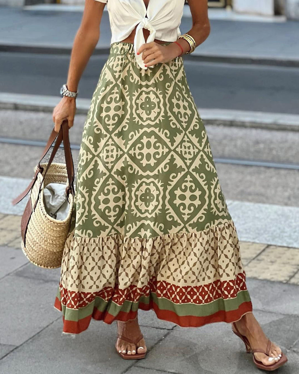 GR | Boho long skirt with print