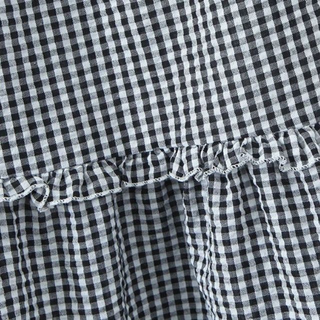 GR | Gestuftes Gingham-Midirock mit Rüschendetail
