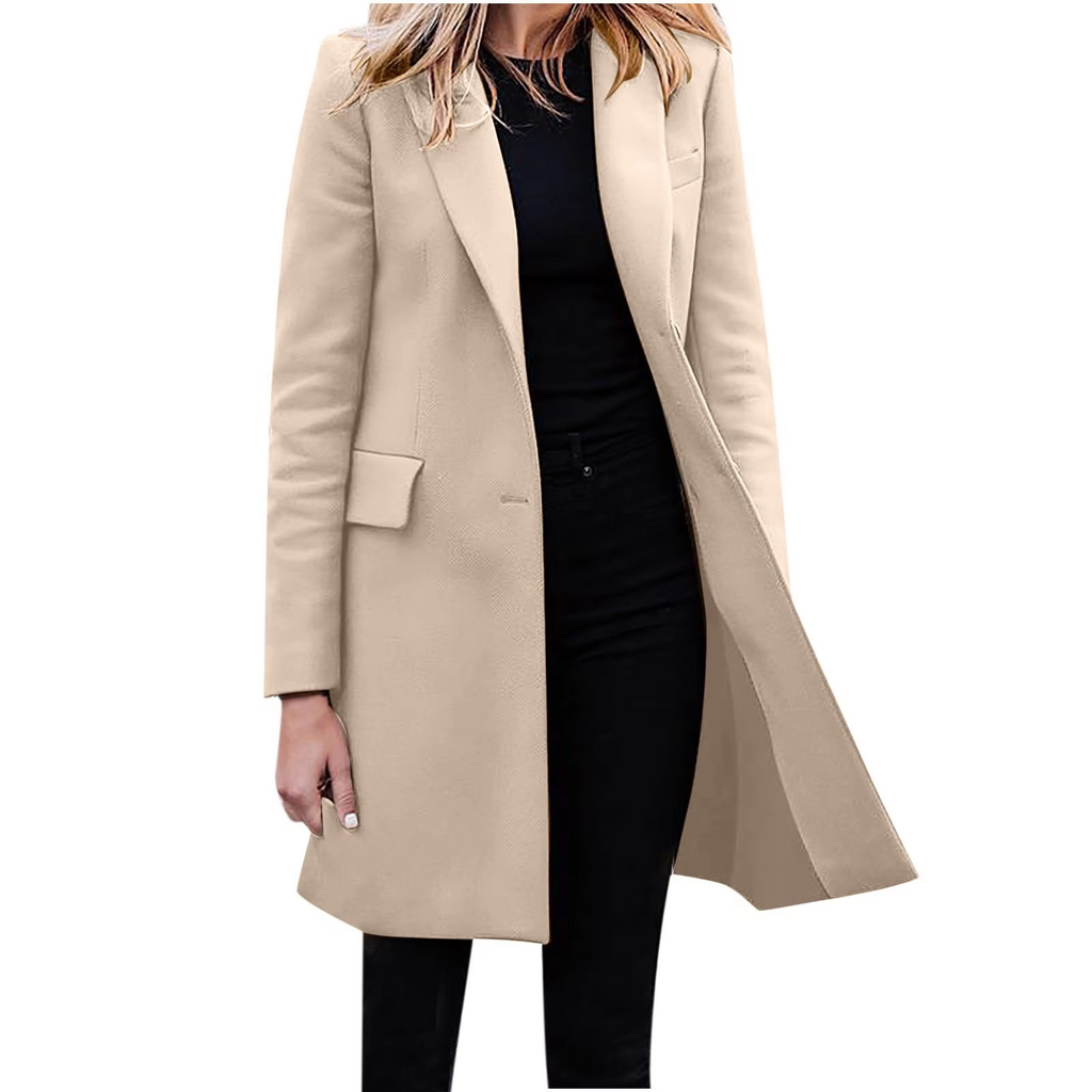 GR | Women's Slim Fit Coat Jacket, One Button Wool Blend Long Jacket
