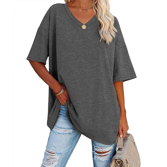 GR | Lässiges T-shirt Mit Übergröße V-ausschnitt Für Damen