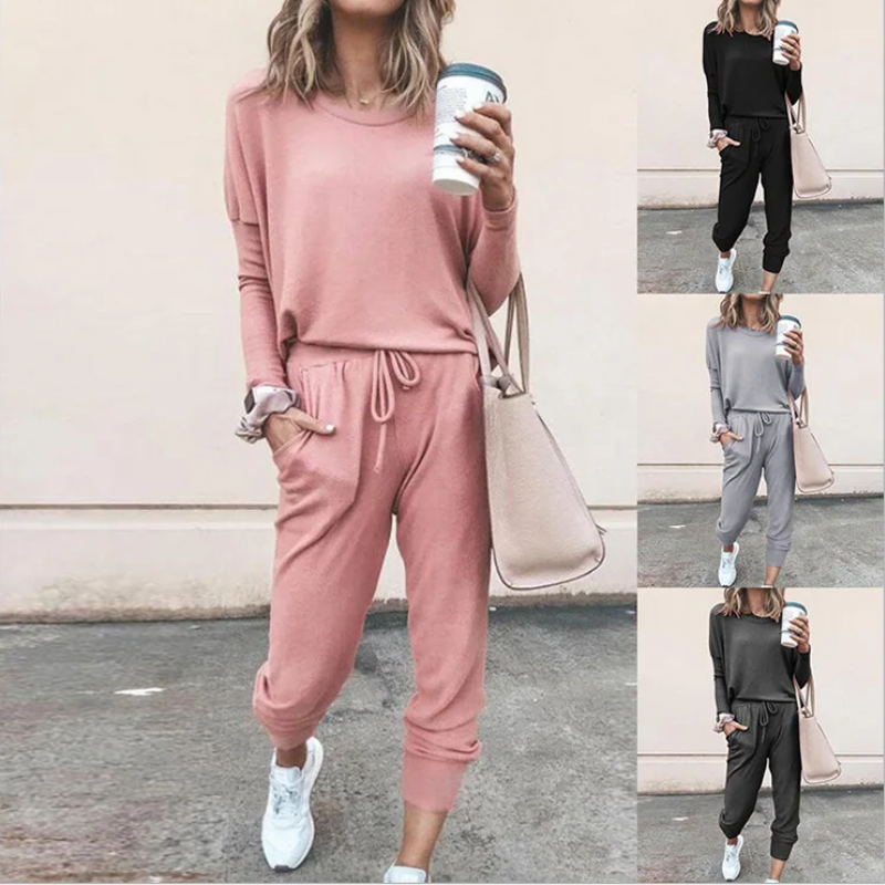 GR | Women's Loungewear Set, Comfortable Two-Piece with Drawstring and Long-Sleeved Shirt