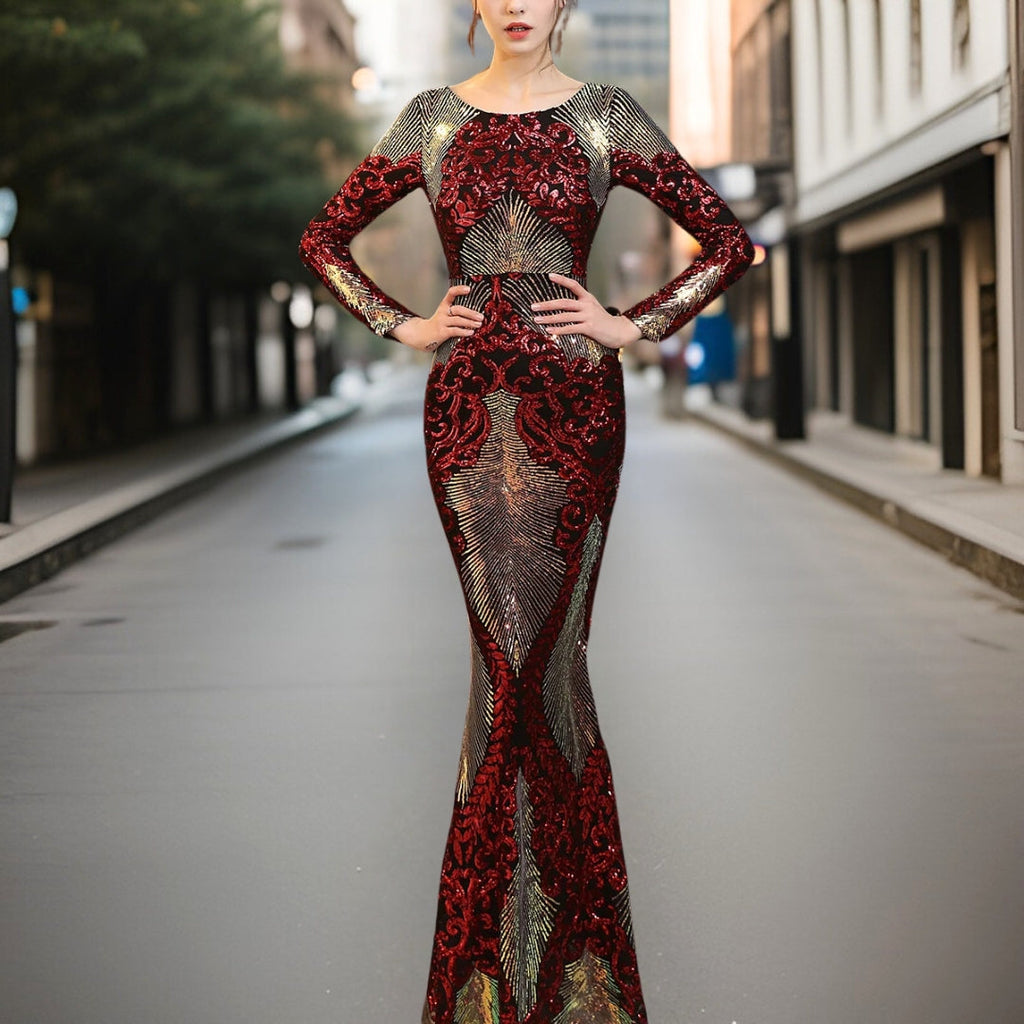 GR - High-quality, backless sequined dress 