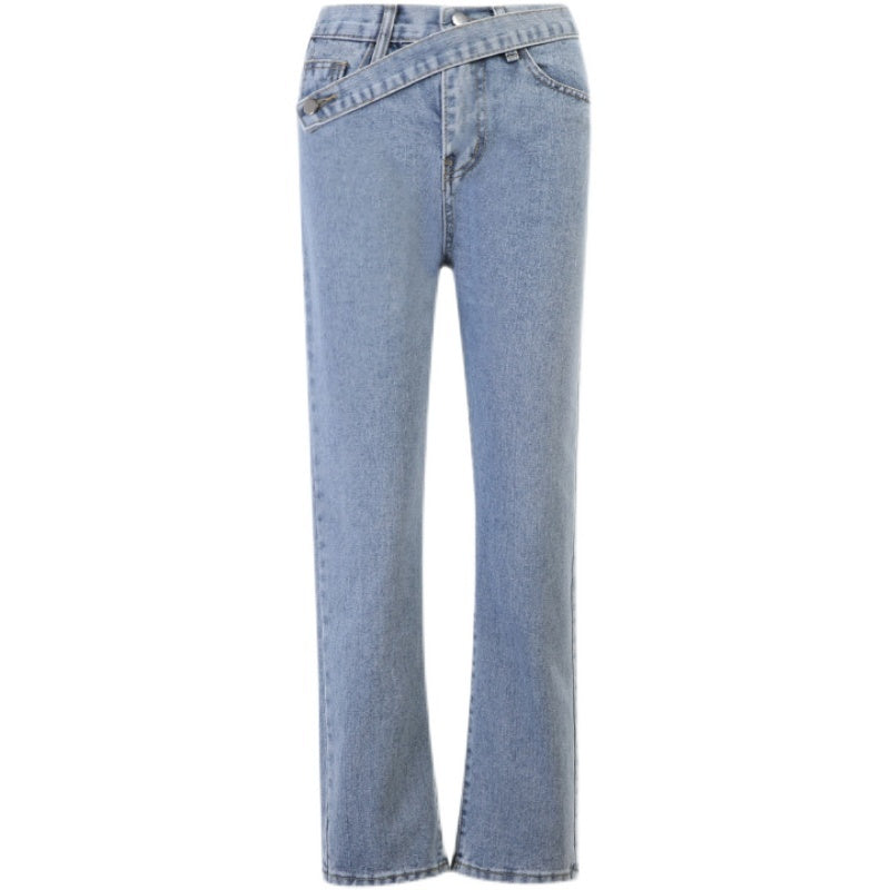 GR taillierte Jeans mit unregelmäßigem Gürtel in Distressed-Look