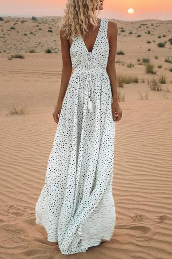 GR | Boho style with polka dot patchwork, V-neck and A-line cut 