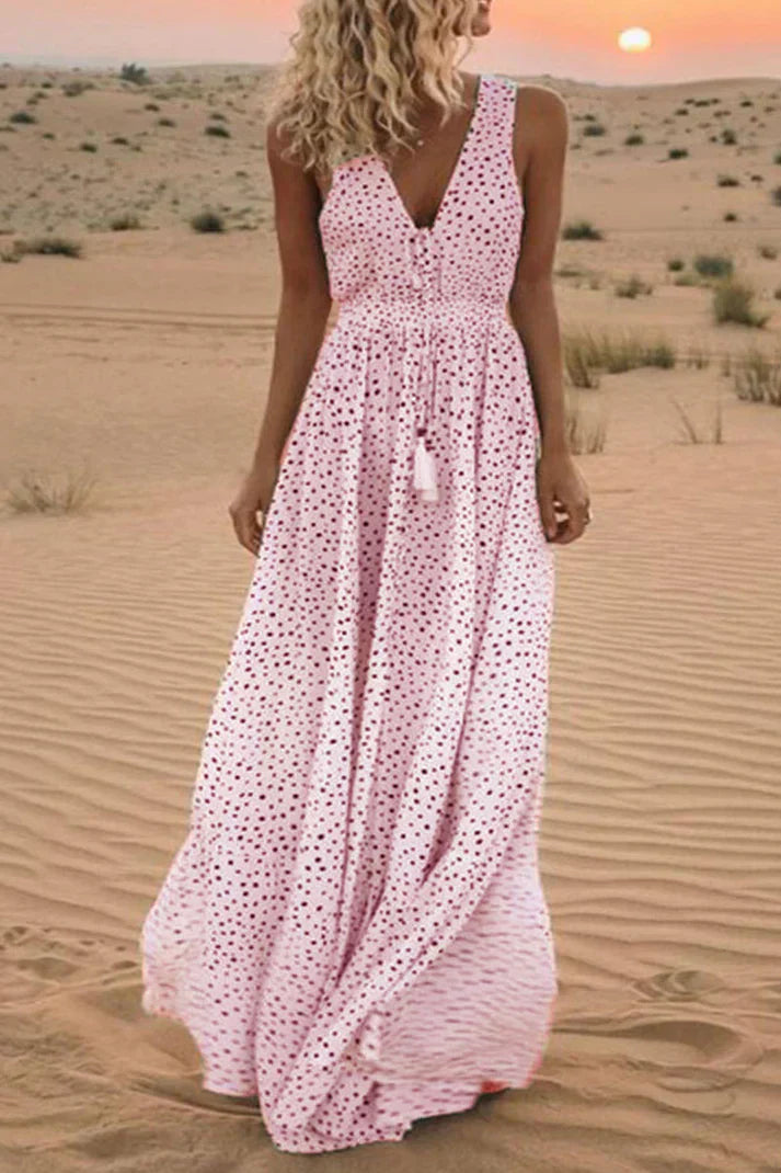 GR | Boho style with polka dot patchwork, V-neck and A-line cut 