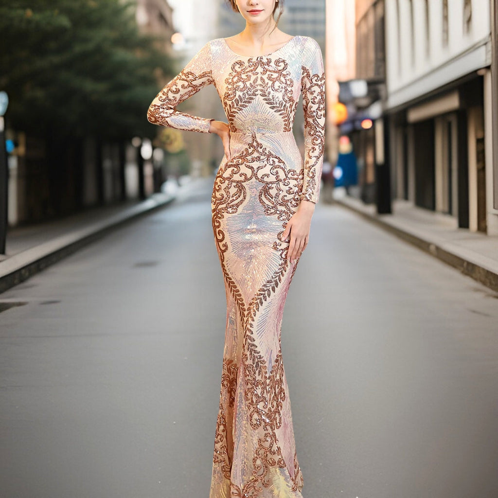 GR - High-quality, backless sequined dress 