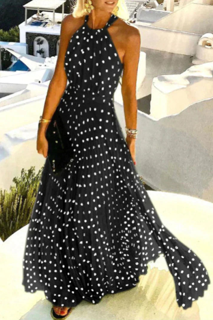 GR | Boho Print Patchwork Halter Pleated Dresses