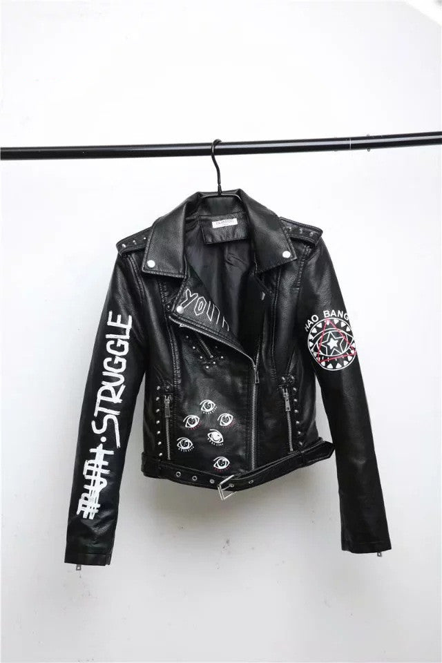 GR | Women's Leather Jacket with Cool Print