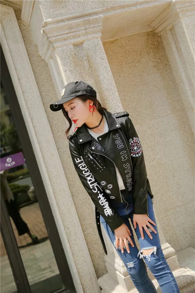 GR | Women's Leather Jacket with Cool Print