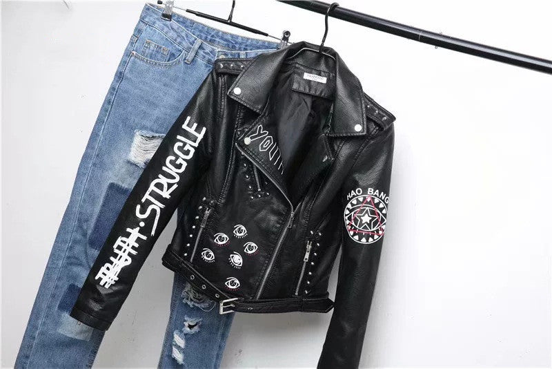 GR | Women's Leather Jacket with Cool Print