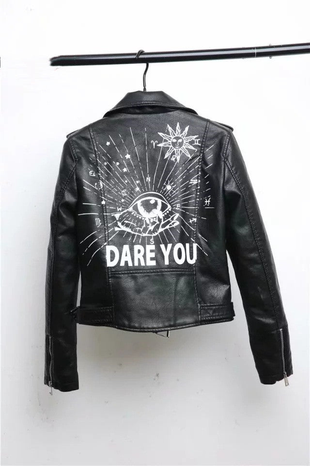 GR | Women's Leather Jacket with Cool Print