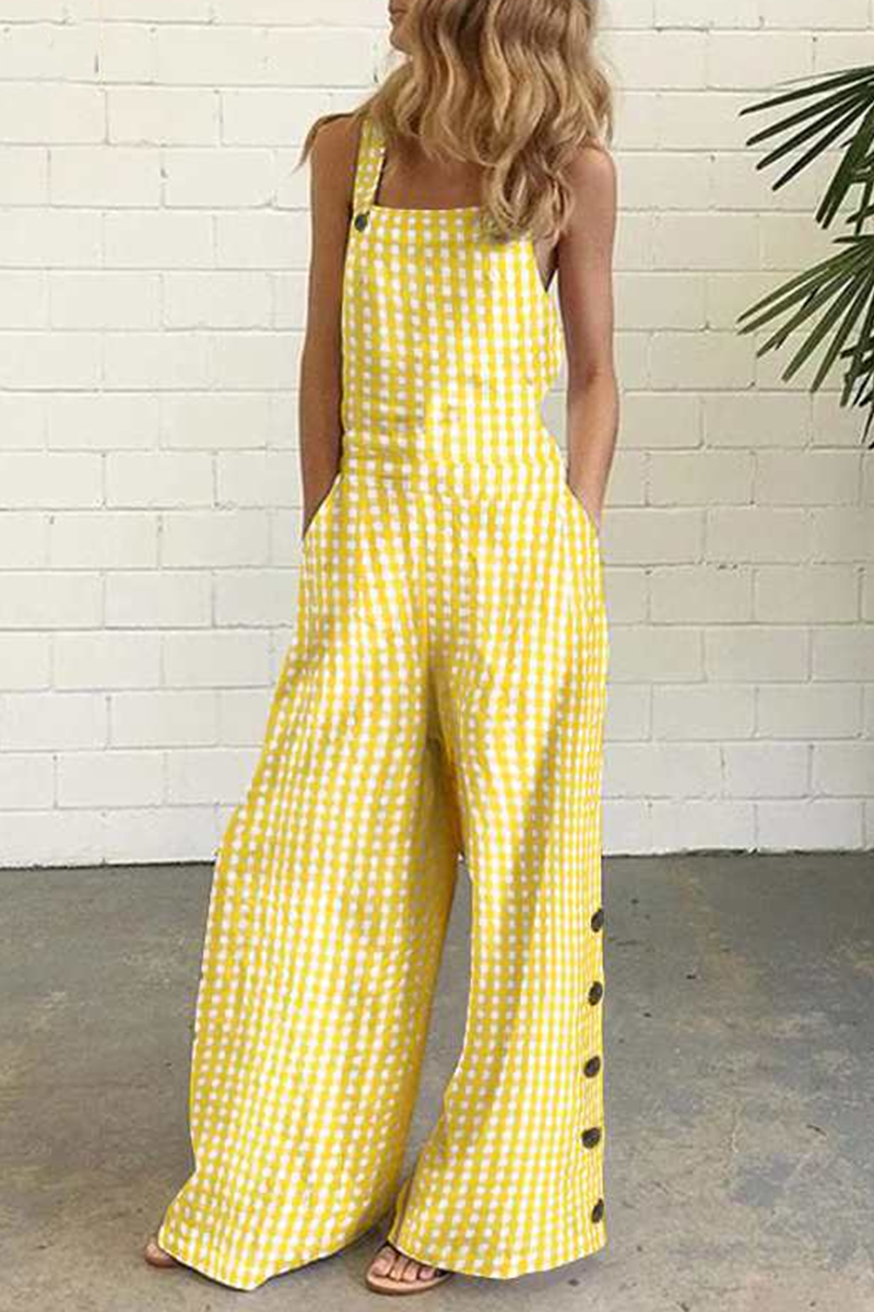 GR | Casual Checkered Button Square Collar Straight Overalls - 4 Colors