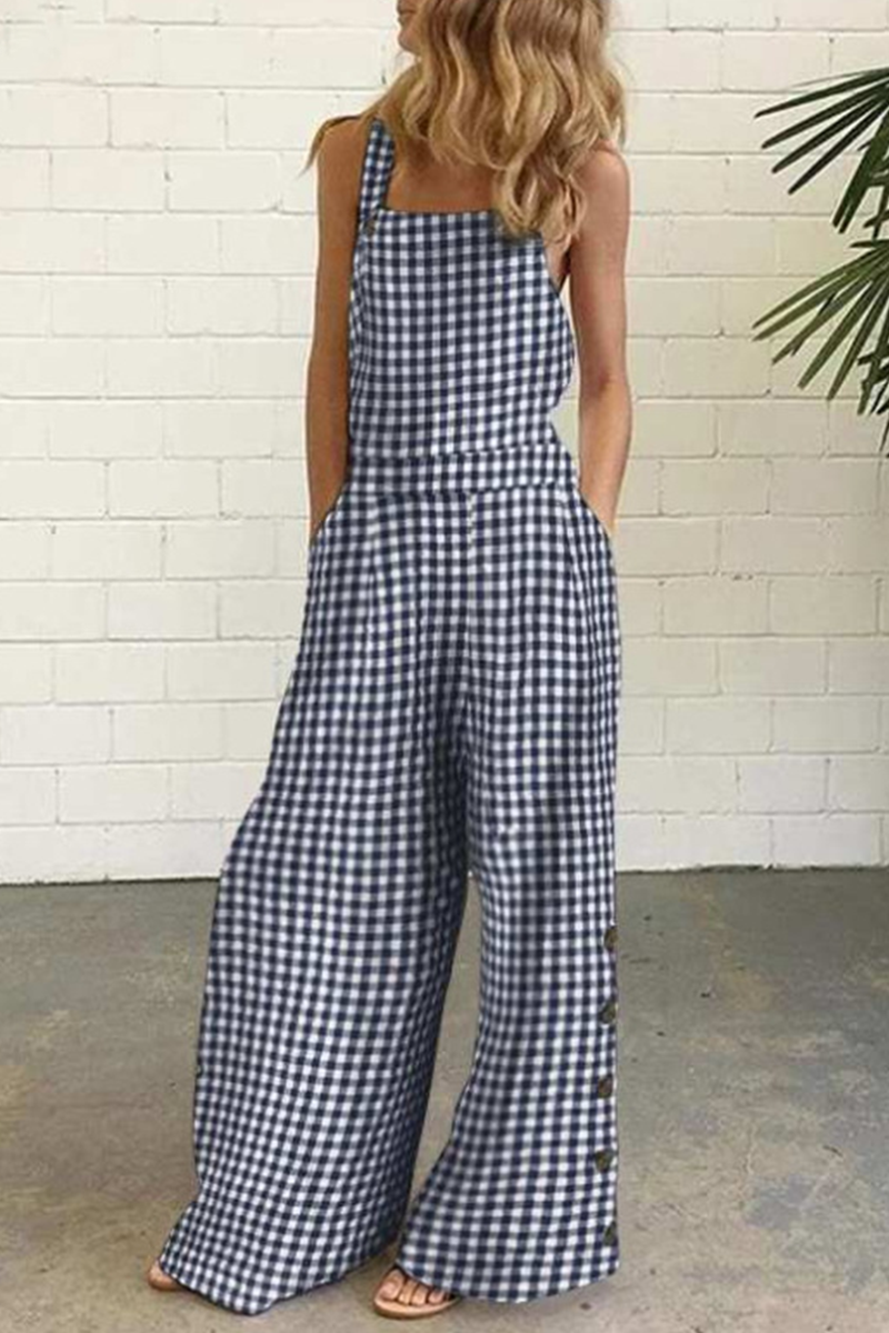 GR | Casual Checkered Button Square Collar Straight Overalls - 4 Colors