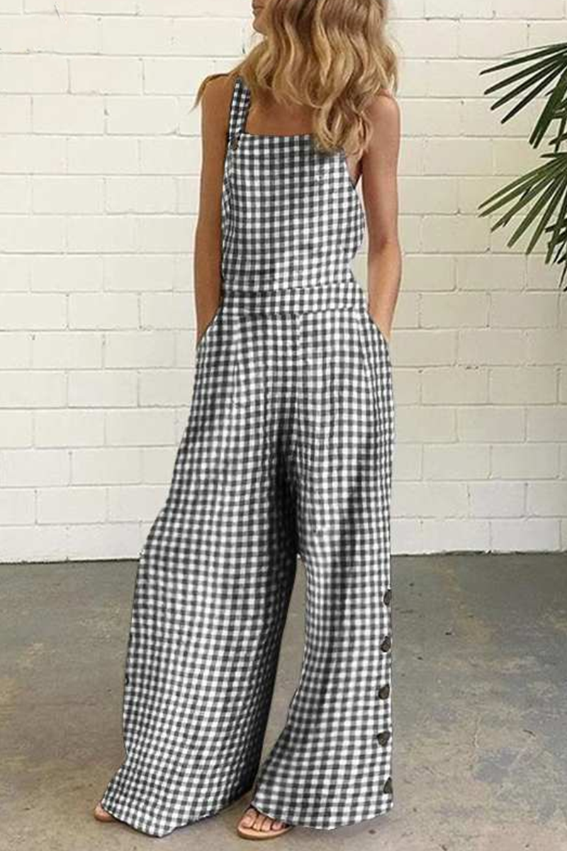 GR | Casual Checkered Button Square Collar Straight Overalls - 4 Colors